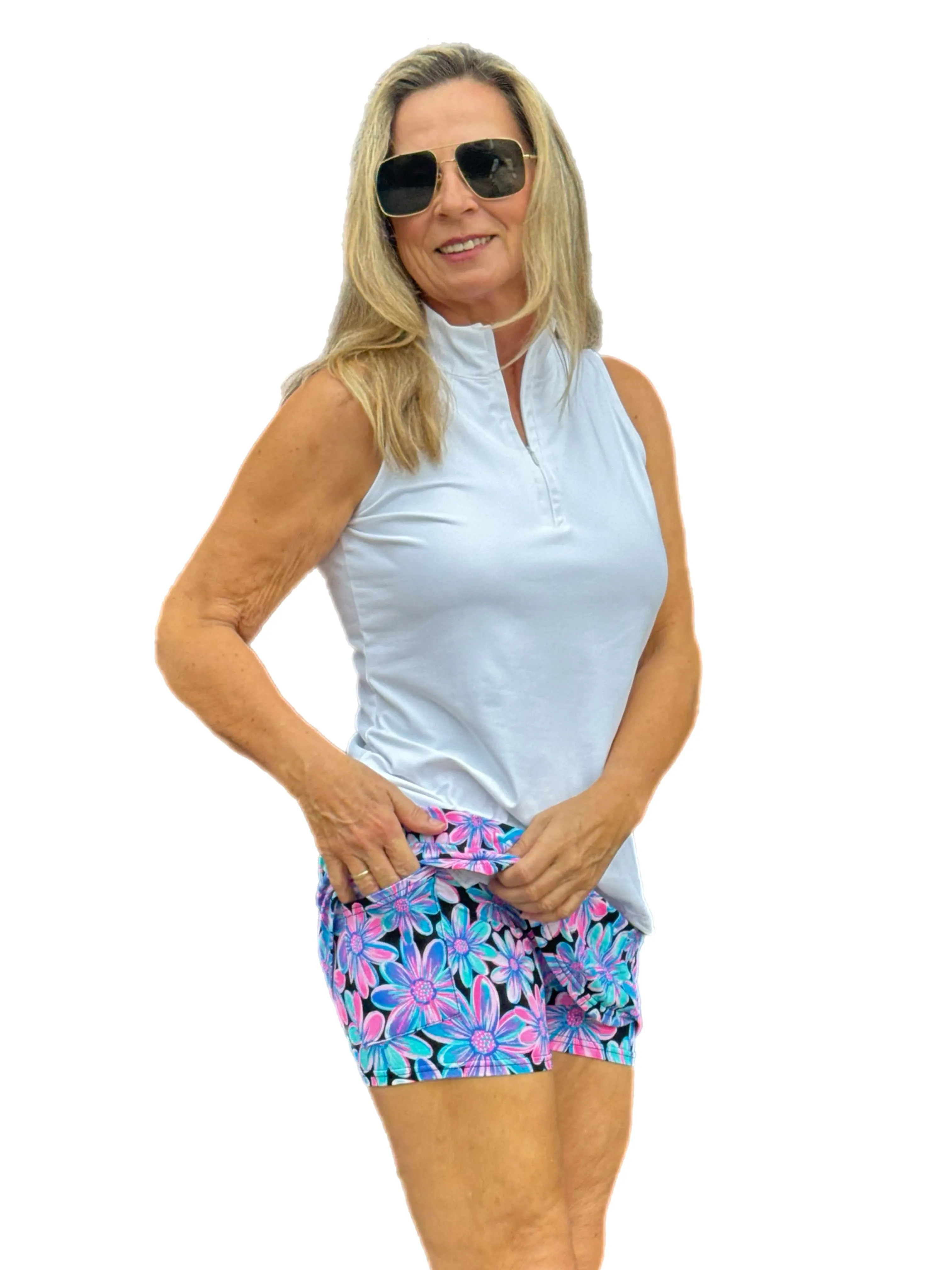 15" Pull-On Fun Skort with UPF50  Flowers Blue