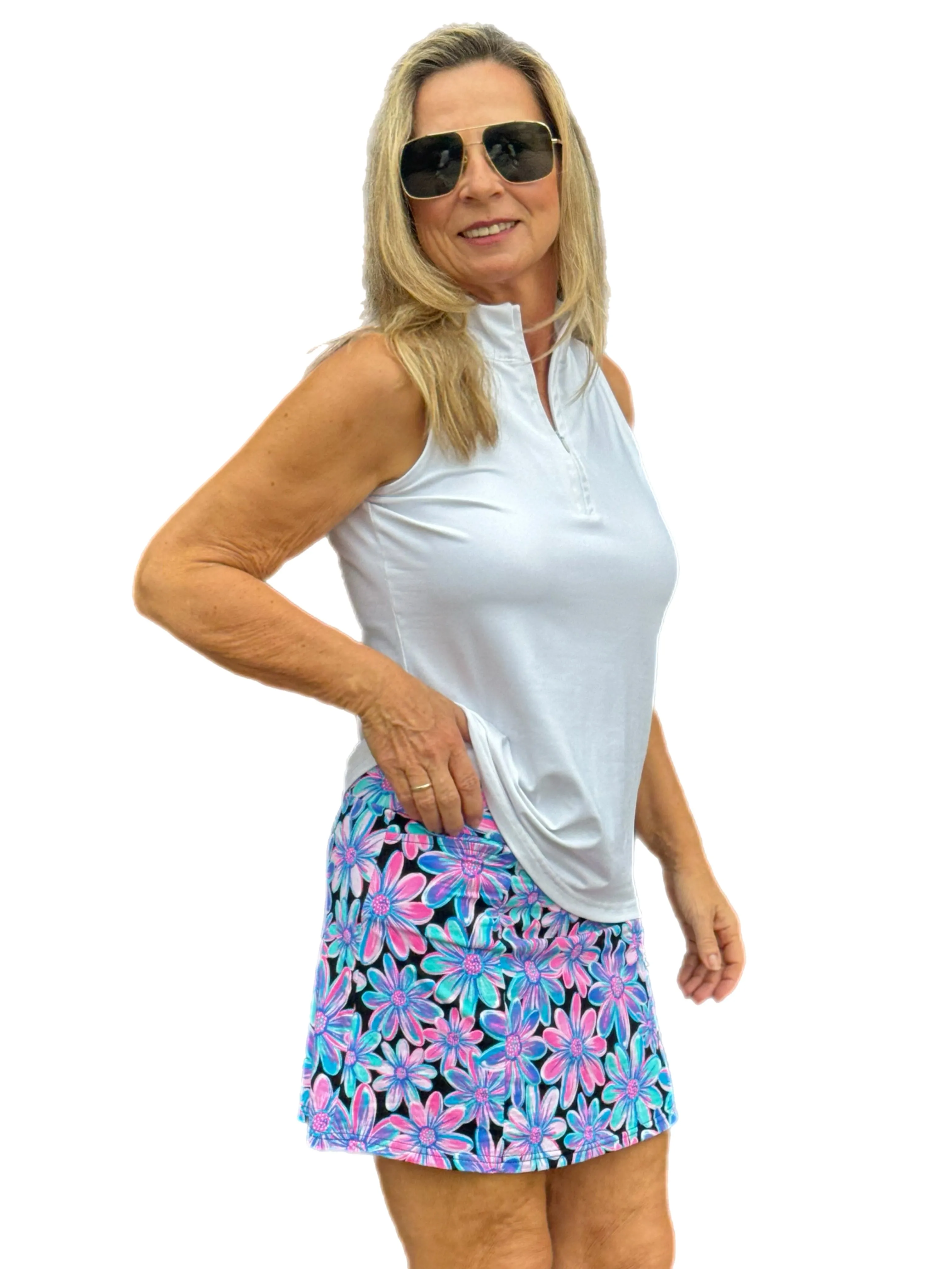 15" Pull-On Fun Skort with UPF50  Flowers Blue