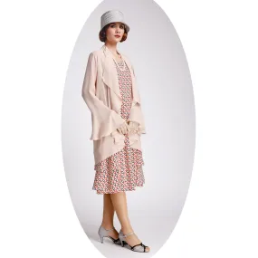 1920s chiffon jacket in nude color with cascade collar