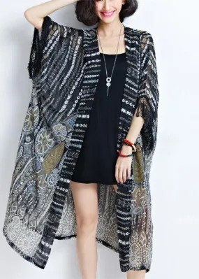 2018 fashion women black chiffon coats plus size tassel summer casual cardigans