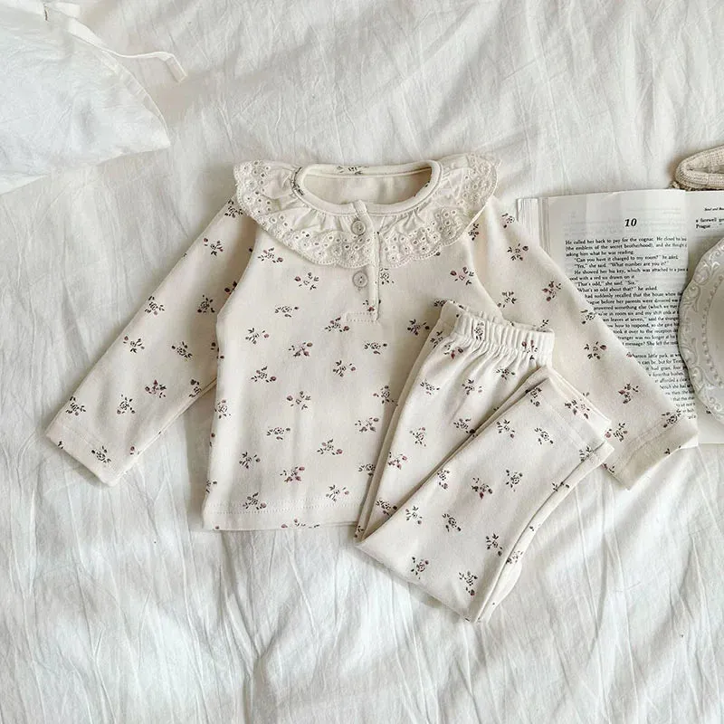 Baby Lace Neckline Cotton Pajamas