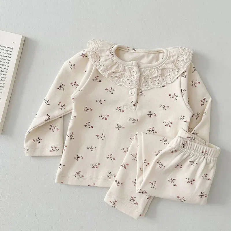 Baby Lace Neckline Cotton Pajamas