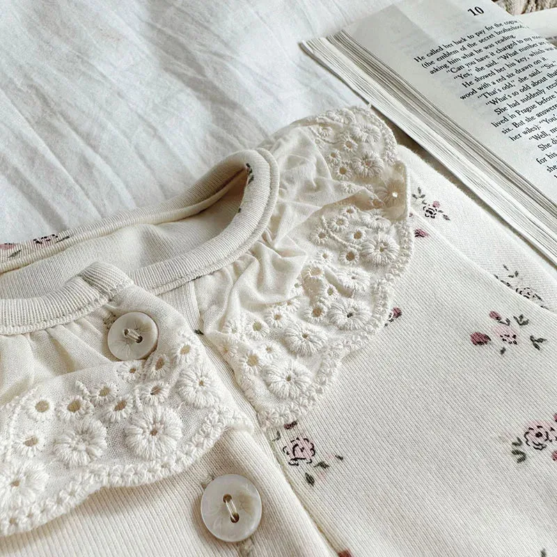 Baby Lace Neckline Cotton Pajamas