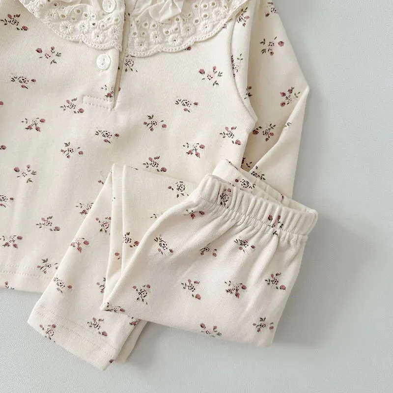 Baby Lace Neckline Cotton Pajamas