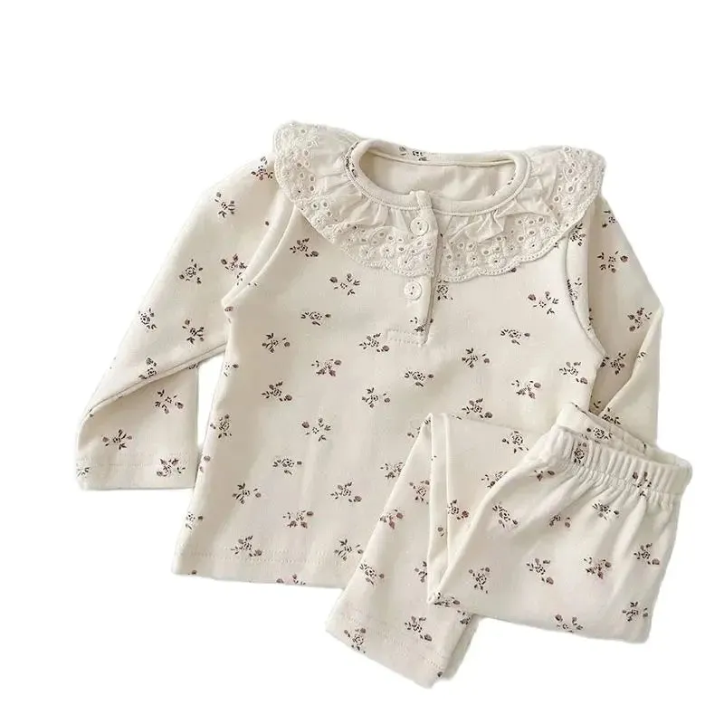 Baby Lace Neckline Cotton Pajamas