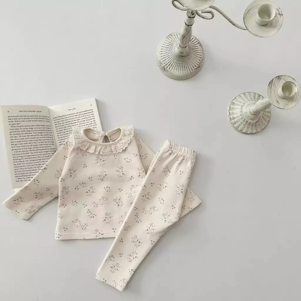 Baby Lace Neckline Cotton Pajamas