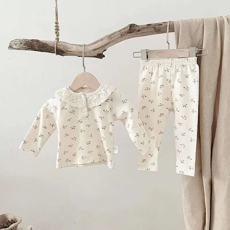 Baby Lace Neckline Cotton Pajamas