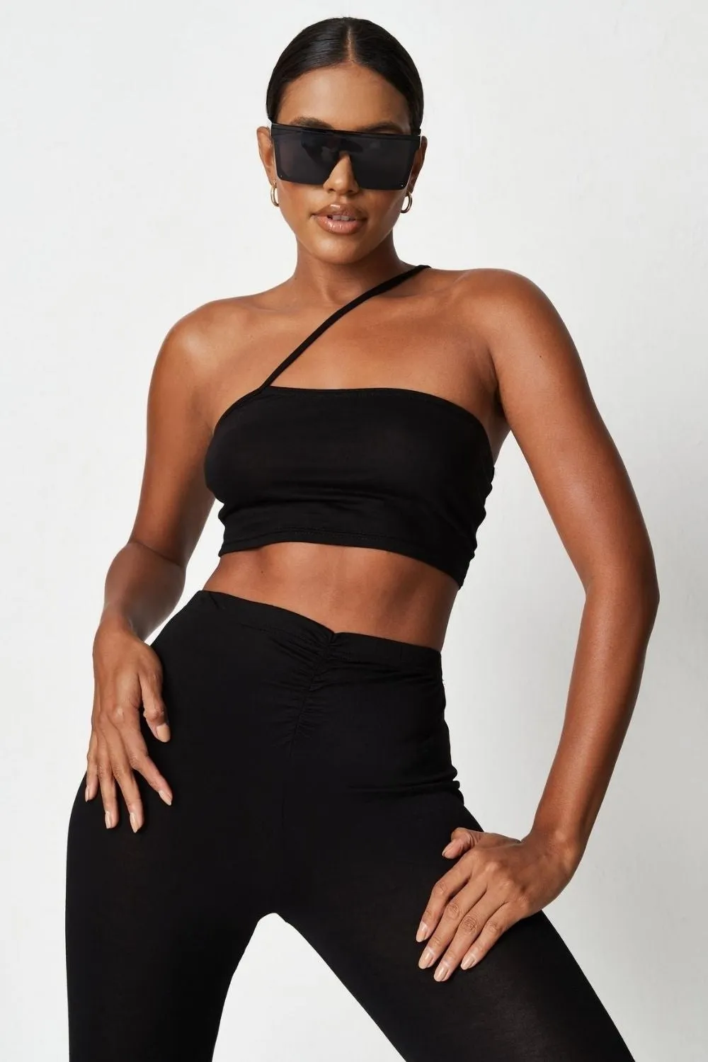 Black One Shoulder Crop Top