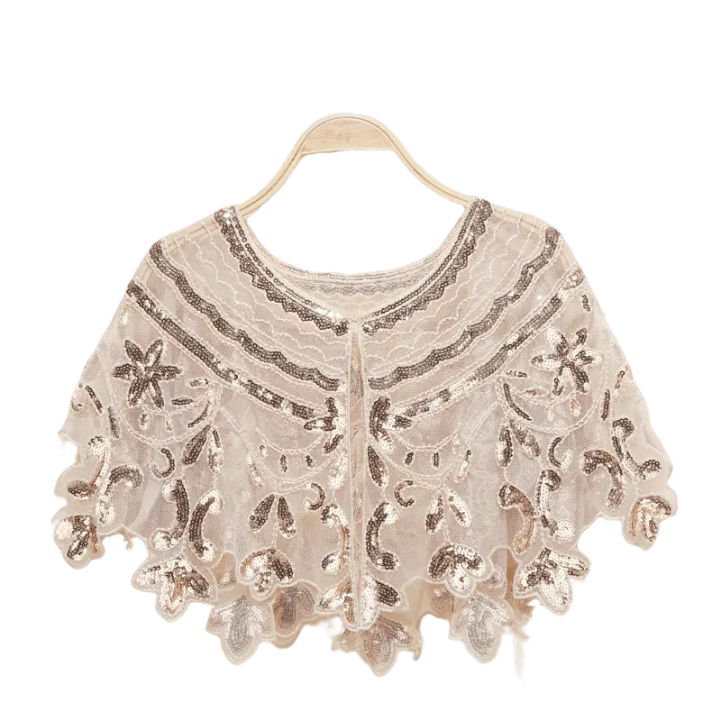 Bling 1920s Style Mesh Sequin Bead Deco Flapper Capelet Shawls Wraps