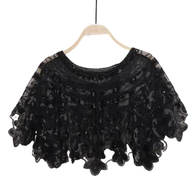 Bling 1920s Style Mesh Sequin Bead Deco Flapper Capelet Shawls Wraps