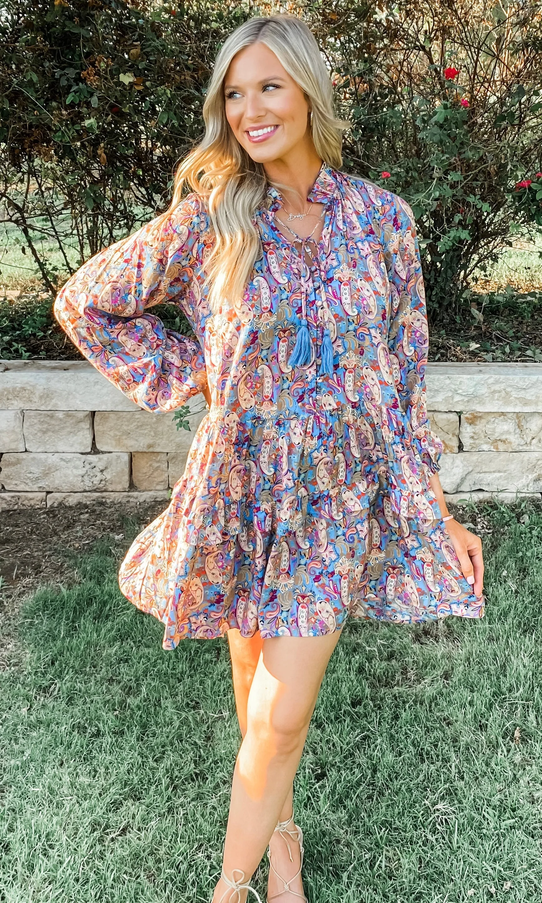 Blue Paisley Print Dress