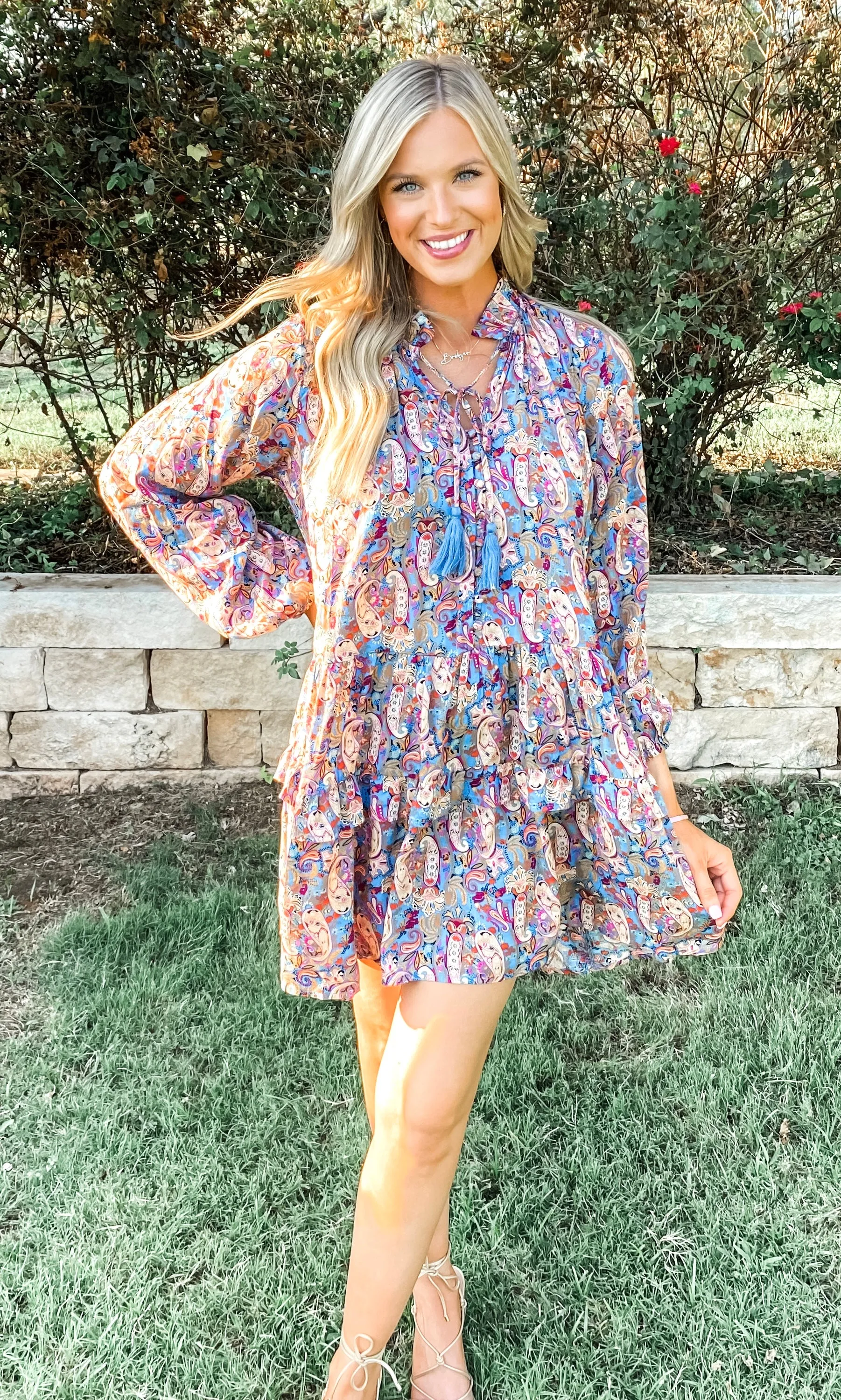 Blue Paisley Print Dress