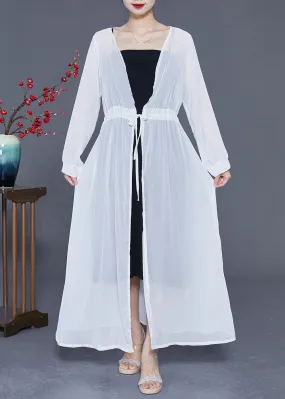 Bohemian White Tie Waist Exra Large Hem Chiffon UPF 50  Coat Summer LY2400