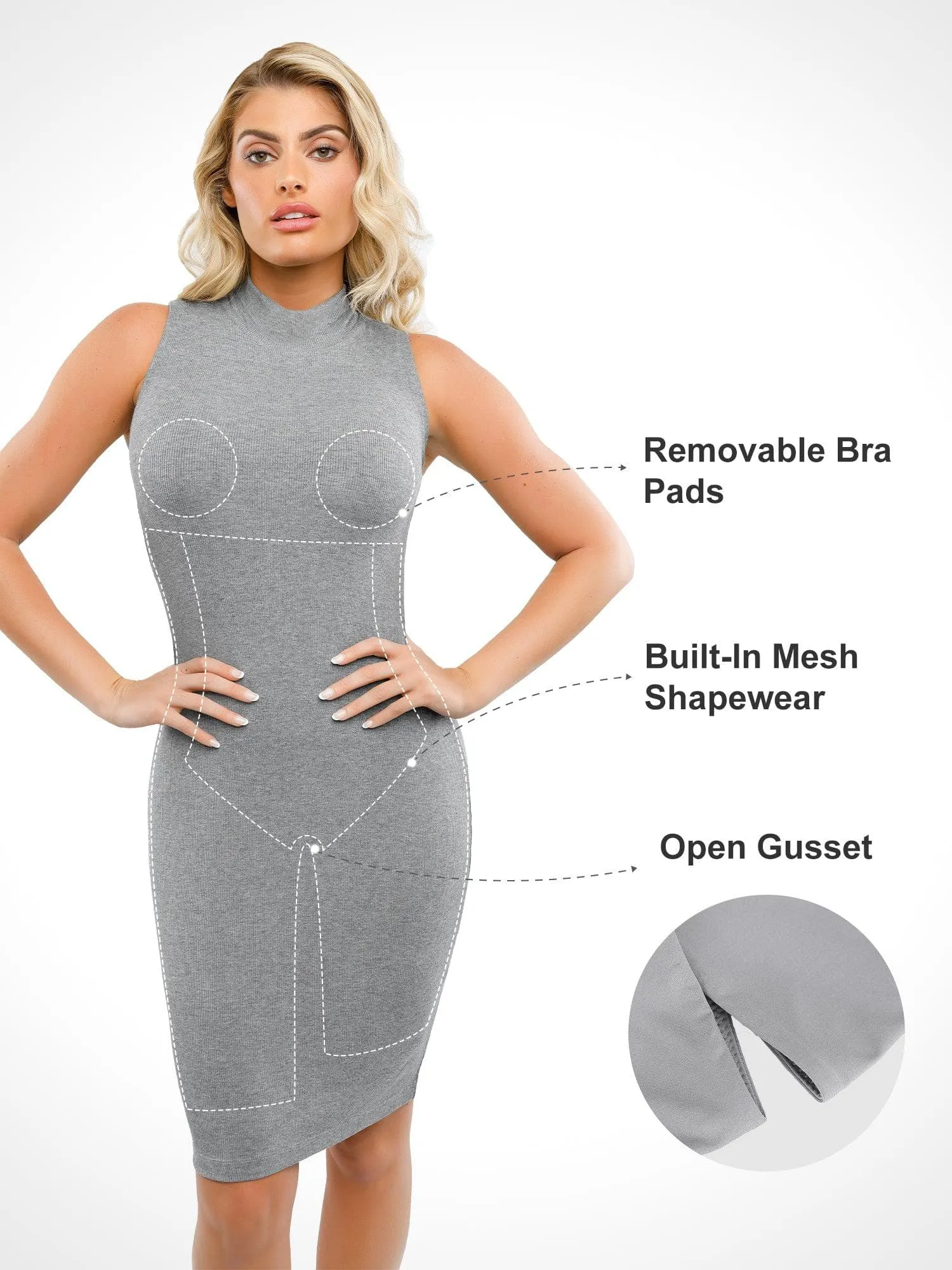 Built-In Shapewear Mock Neck Modal Midi Dress