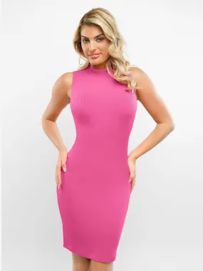 Built-In Shapewear Mock Neck Modal Midi Dress