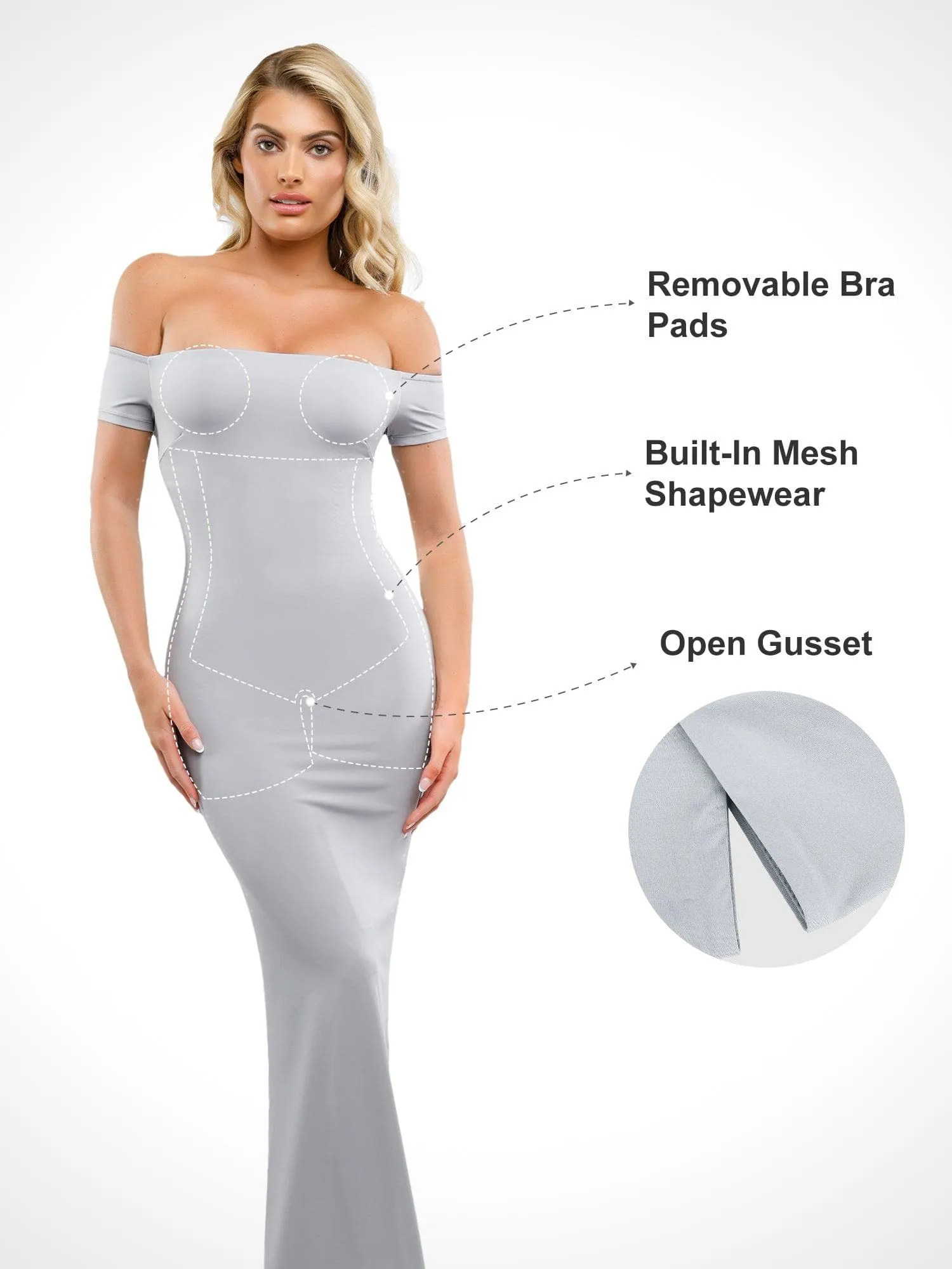 Built-In Shapewear Off Shoulder Maxi Dress