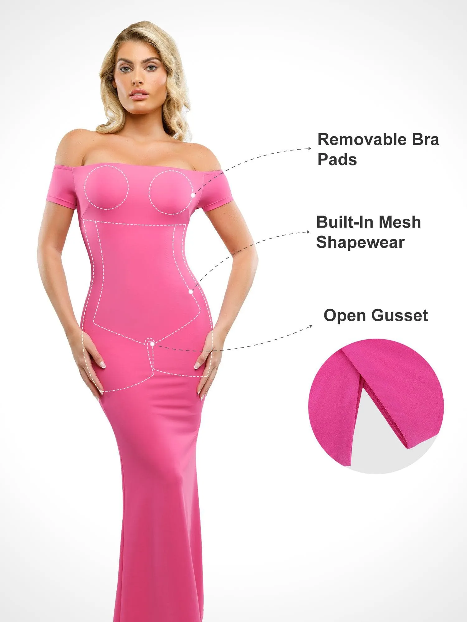 Built-In Shapewear Off Shoulder Maxi Dress