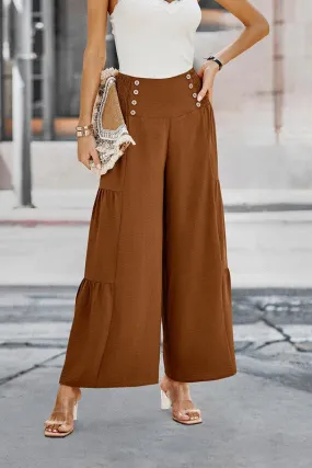 Button Detail Gaucho Pants - Carmel