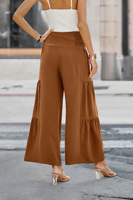 Button Detail Gaucho Pants - Carmel