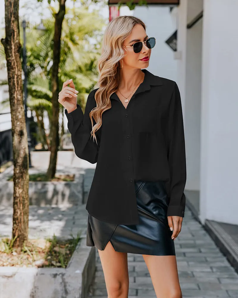 Button Down Shirt Long Sleeve Chiffon Blouse - Zeagoo (Us Only)