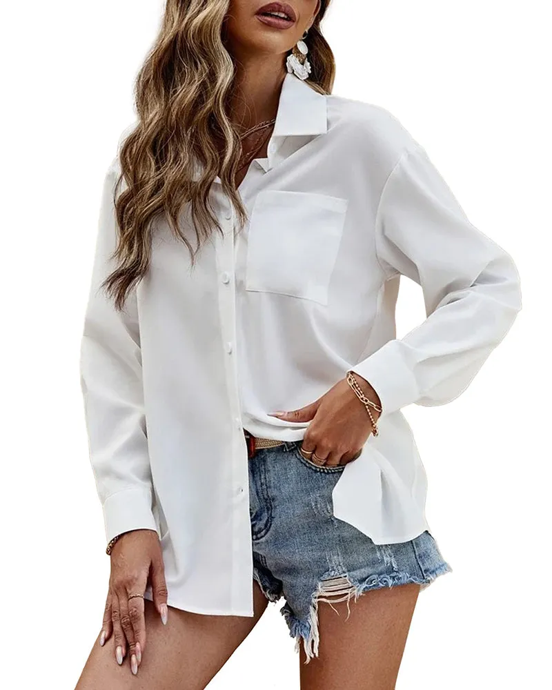 Button Down Shirt Long Sleeve Chiffon Blouse - Zeagoo (Us Only)