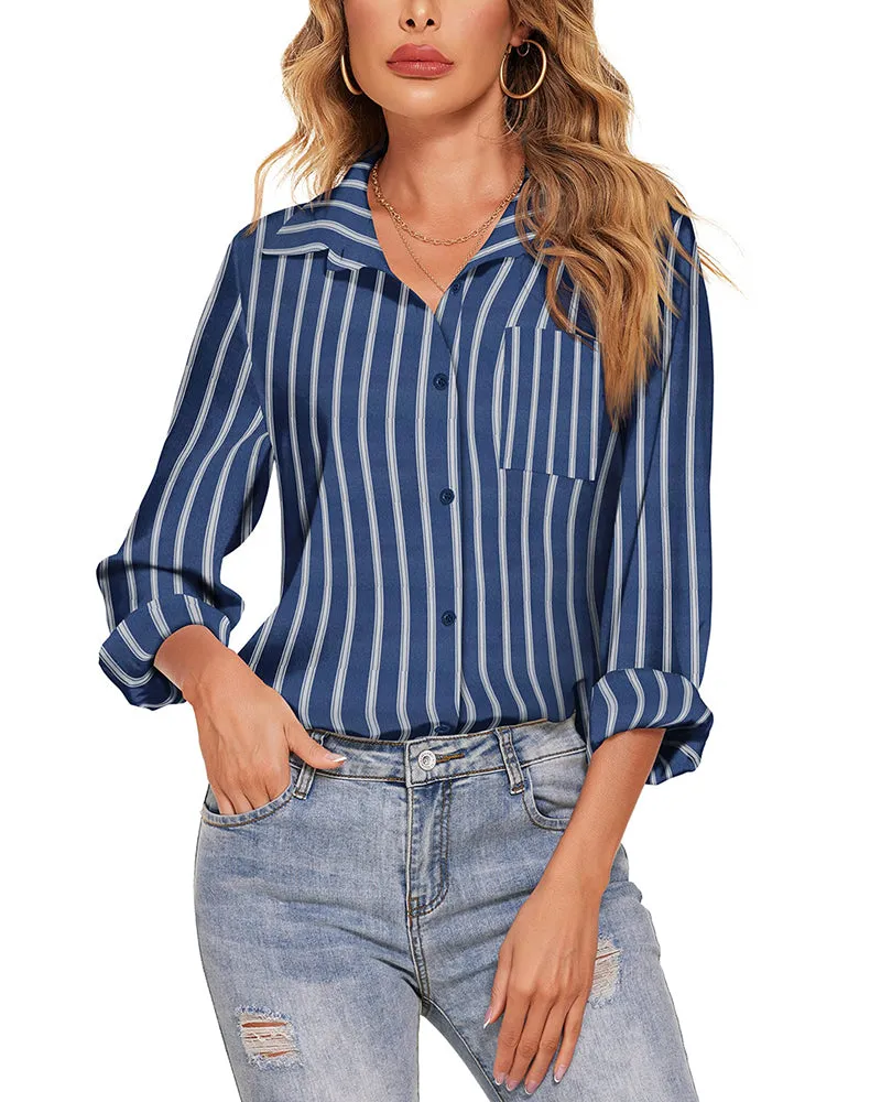 Button Down Shirt Long Sleeve Chiffon Blouse - Zeagoo (Us Only)