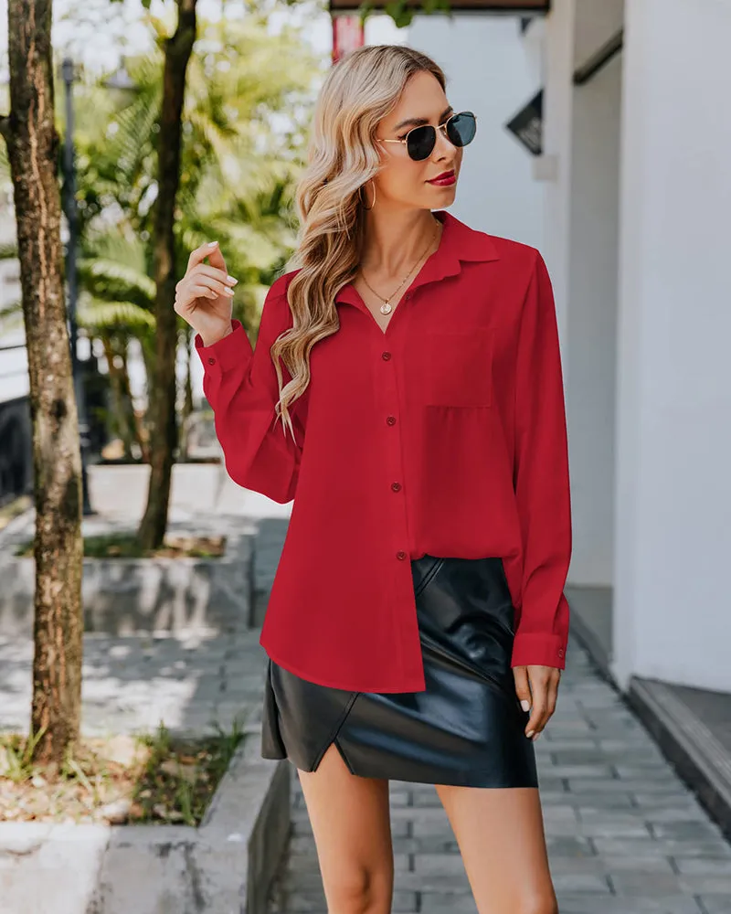 Button Down Shirt Long Sleeve Chiffon Blouse - Zeagoo (Us Only)