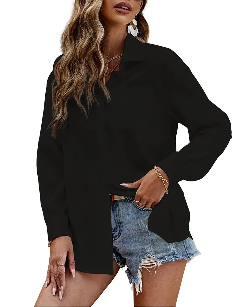 Button Down Shirt Long Sleeve Chiffon Blouse - Zeagoo (Us Only)