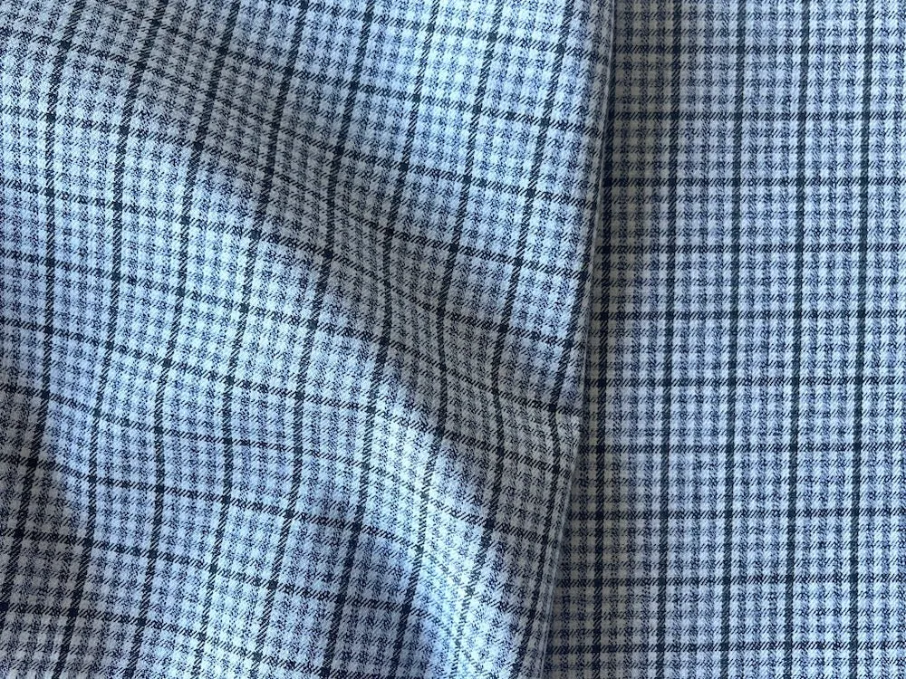 Canclini Plaid Indigo, Heathered Blue, Stone & White Brushed Cotton Shirting (Made in Italy)