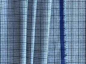 Canclini Plaid Indigo, Heathered Blue, Stone & White Brushed Cotton Shirting (Made in Italy)