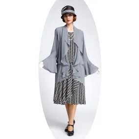 Chiffon 1920s jacket with cascade collar in grey