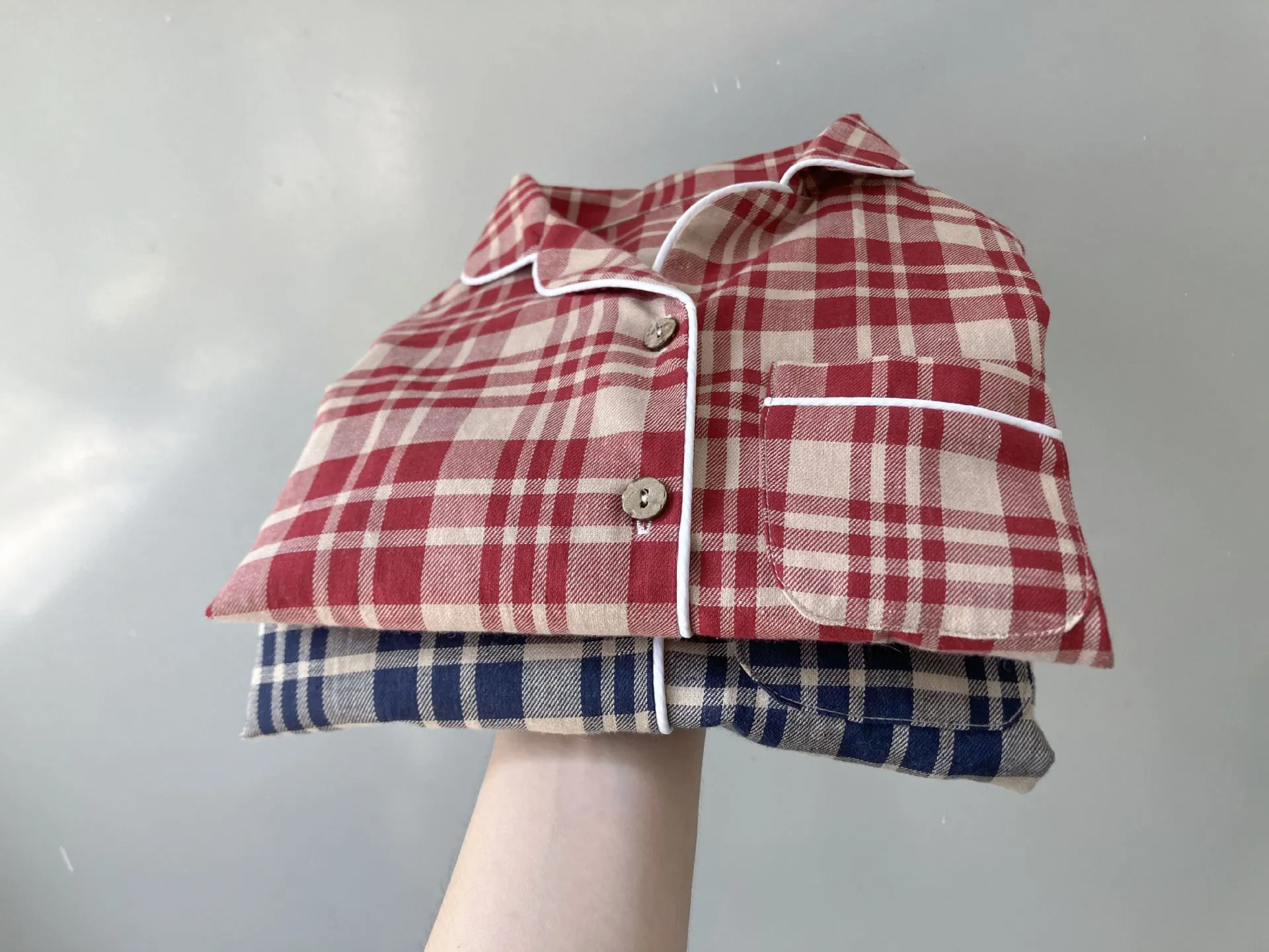 Classic Plaid Cotton Pajama Set - Red & Blue Two-Piece Sleepwear