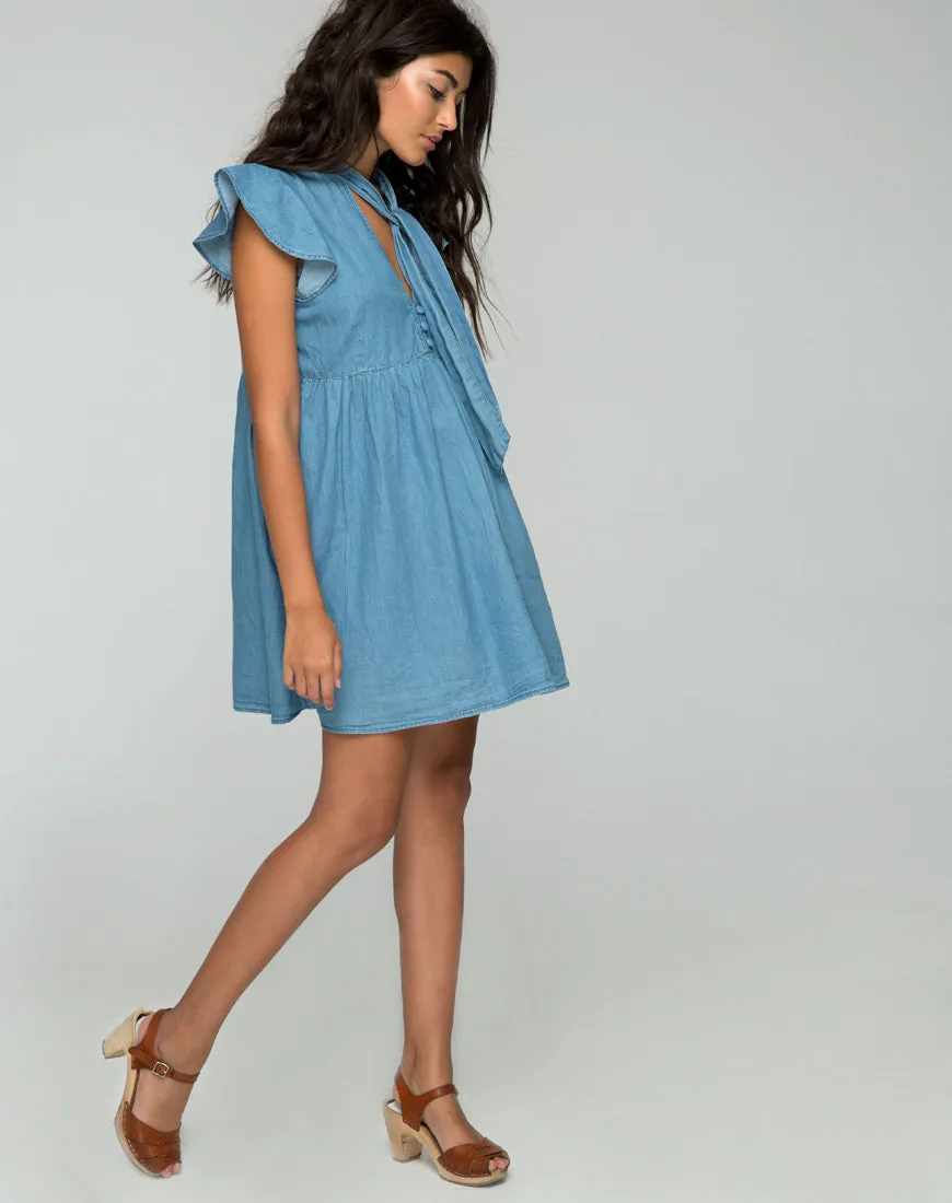 Cloten Babydoll Dress in Summer Wash Denim Chambray