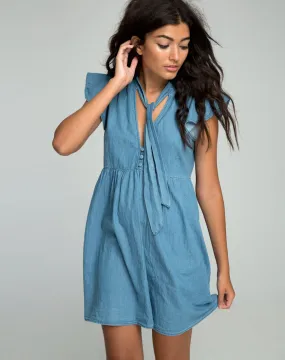 Cloten Babydoll Dress in Summer Wash Denim Chambray