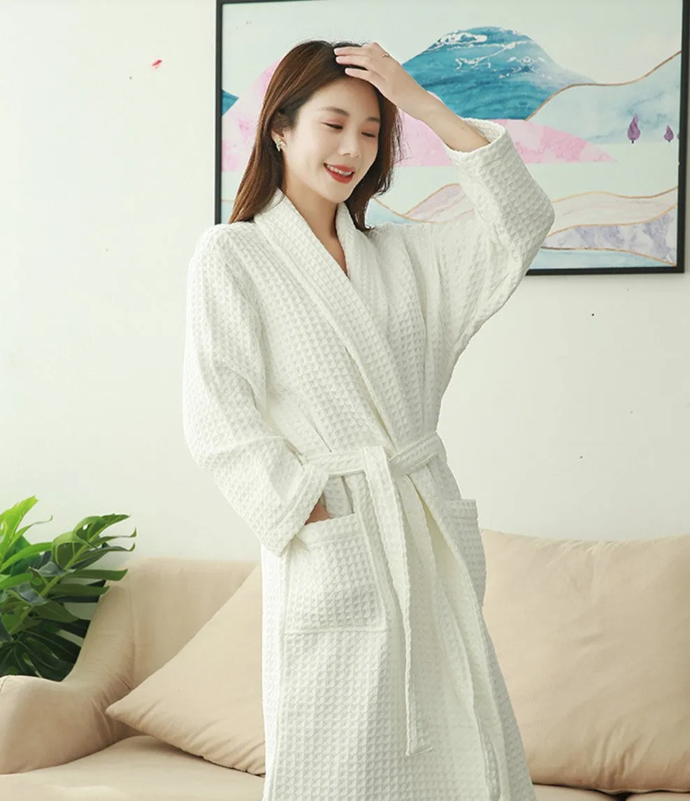 Cotton Waffle Long Robe