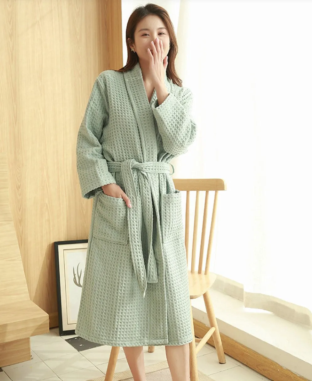 Cotton Waffle Long Robe