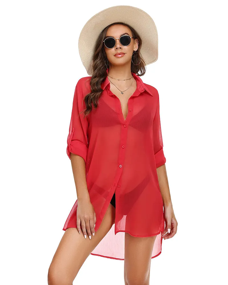 Cover Up Shirt Chiffon Beachwear - Zeagoo (Us Only)