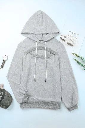 Cutout Ribbed Trim Drawstring Hoodie