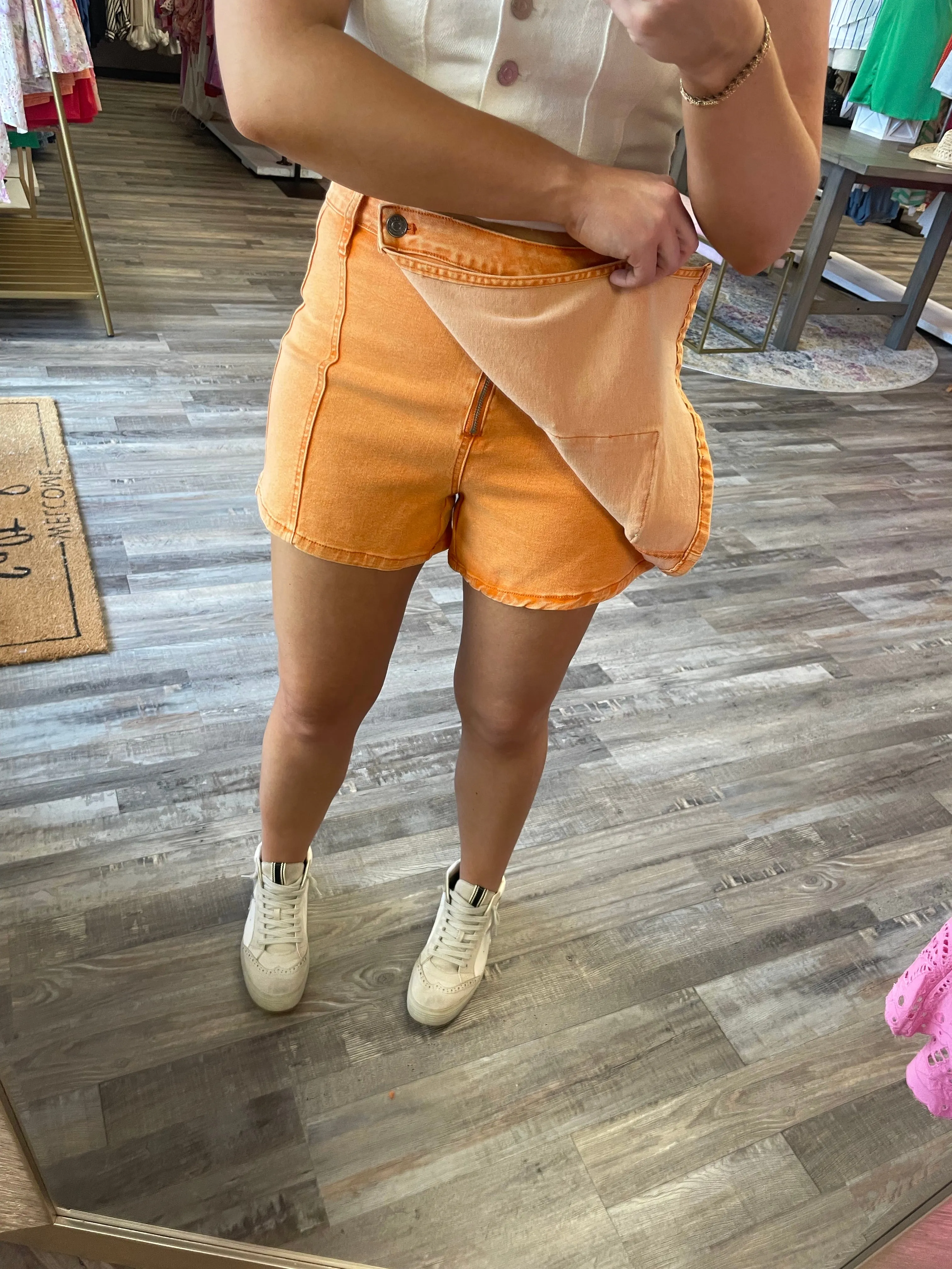 Denim Cargo Skort - Orange