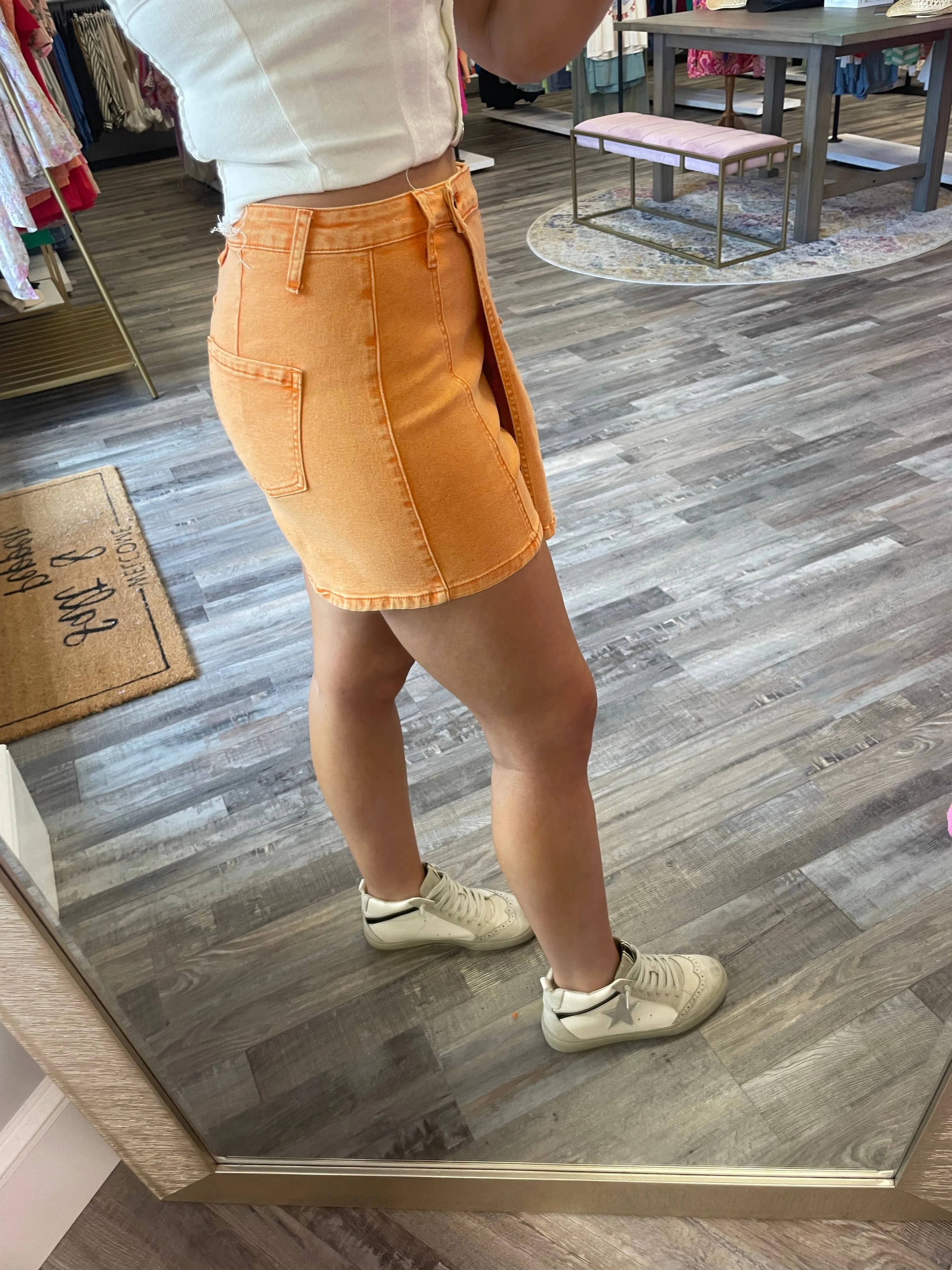 Denim Cargo Skort - Orange