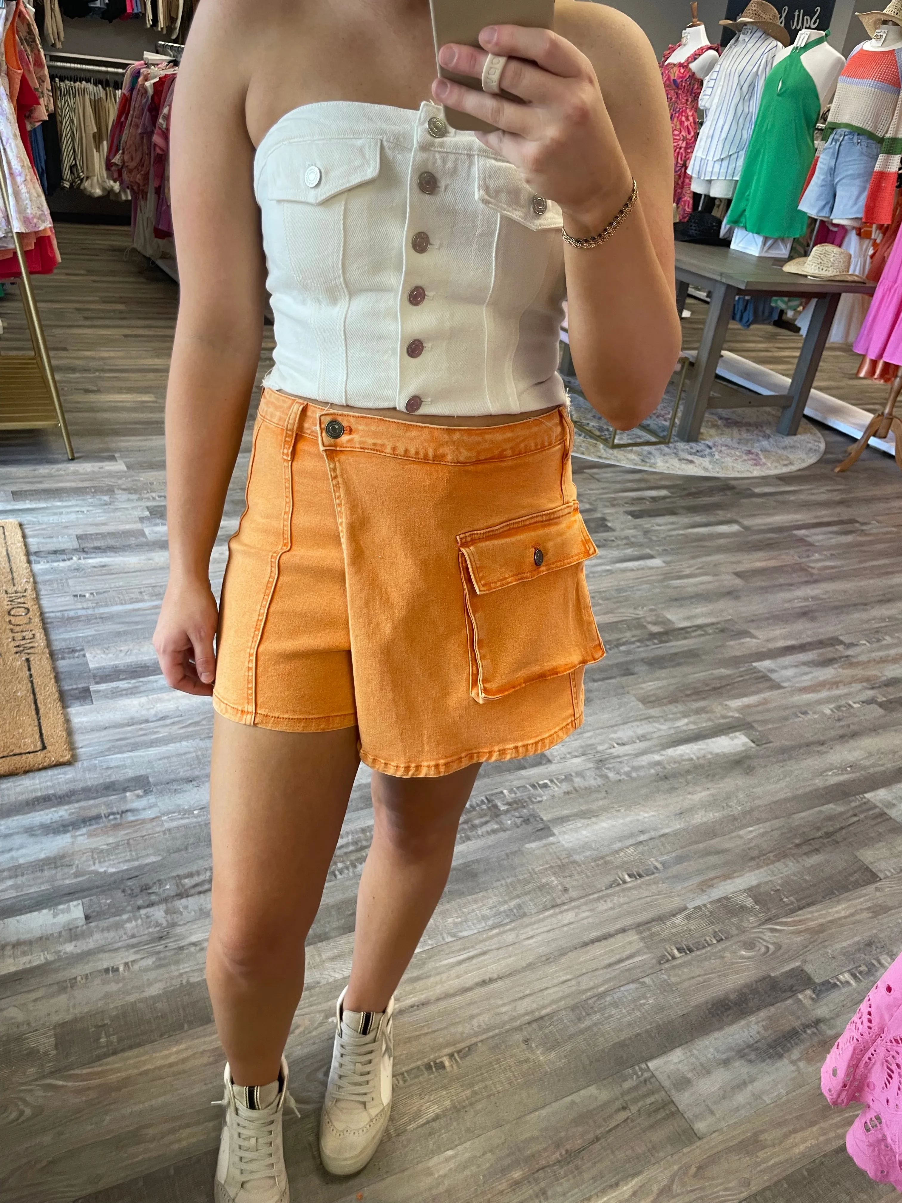 Denim Cargo Skort - Orange