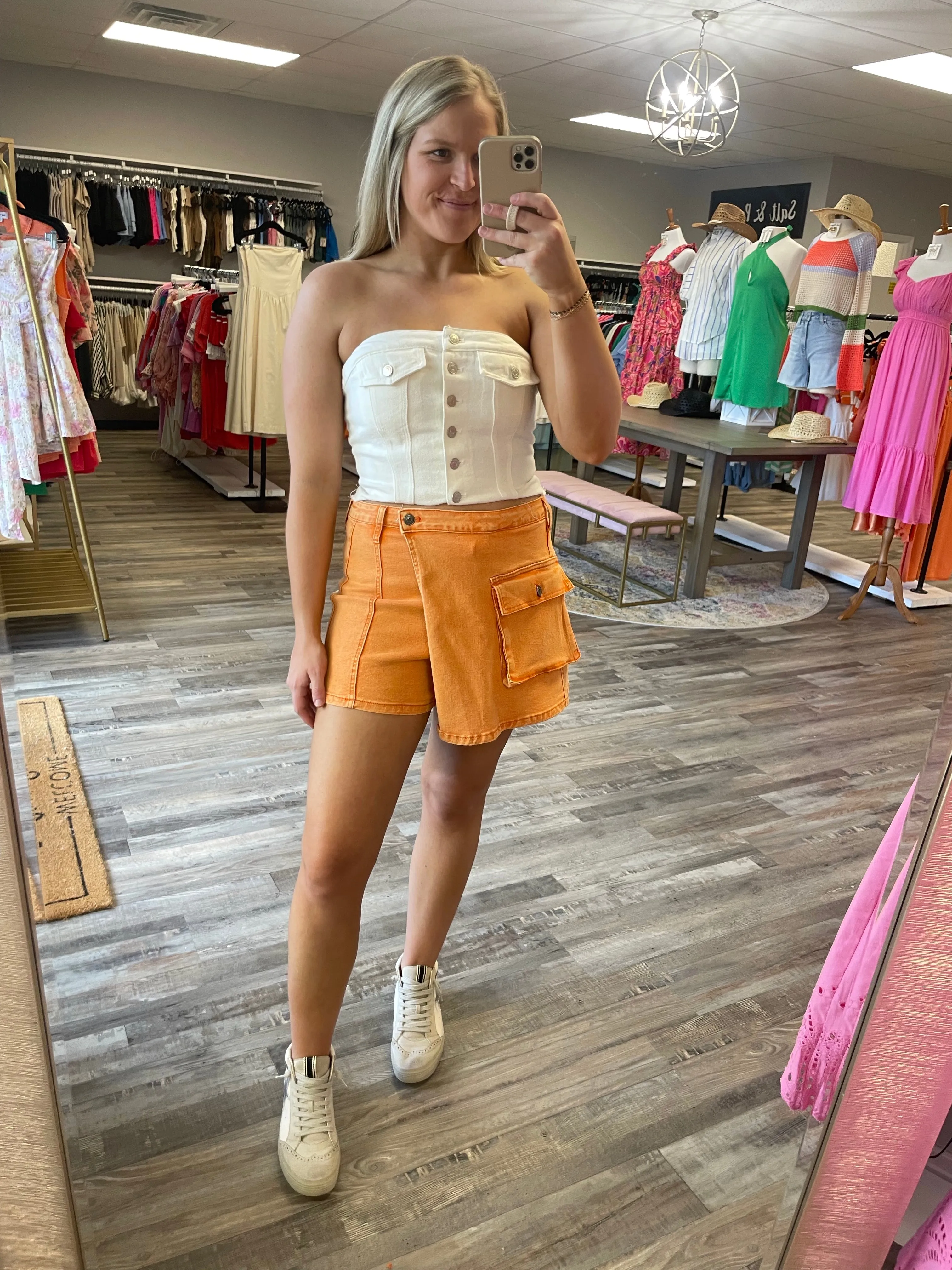 Denim Cargo Skort - Orange