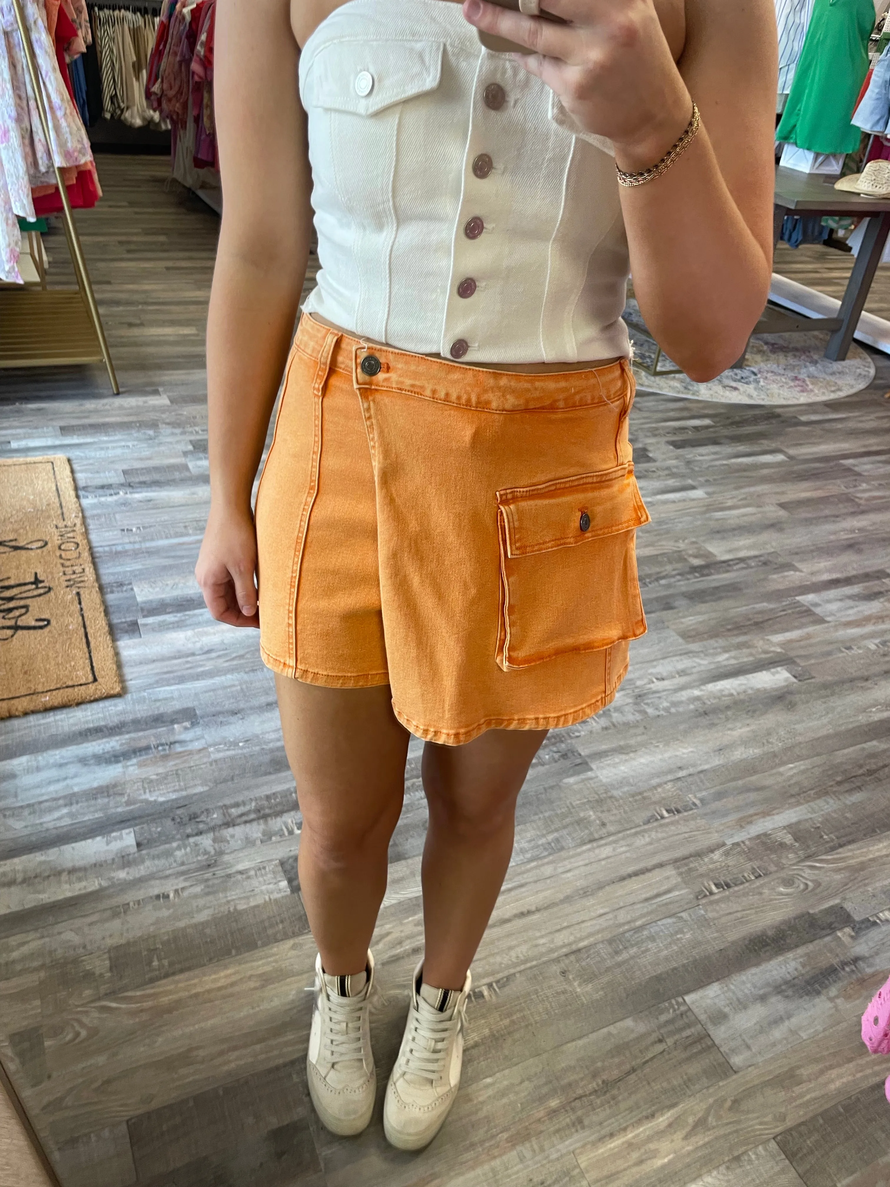 Denim Cargo Skort - Orange