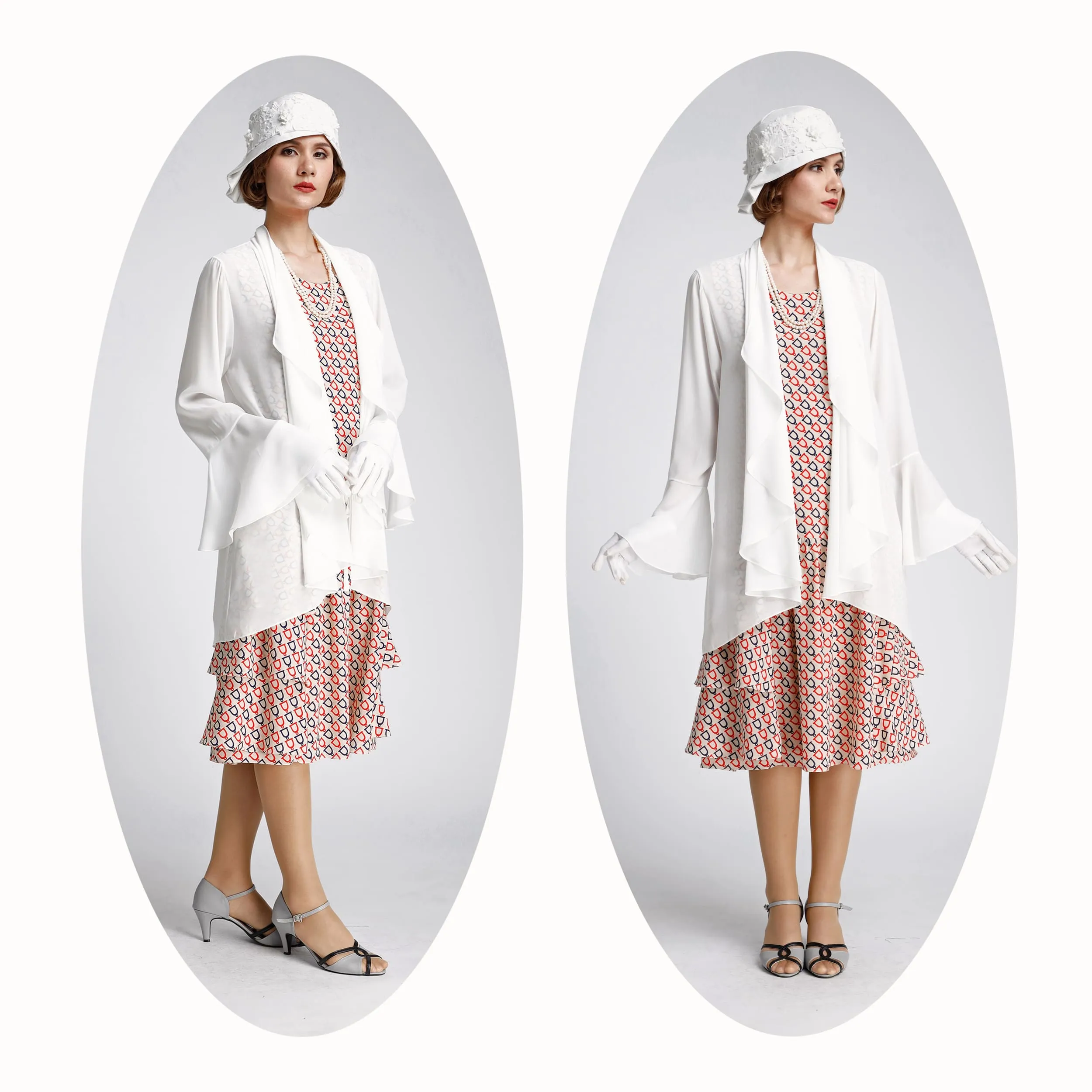 Downton Abbey high tea jacket in off white with cascade collar