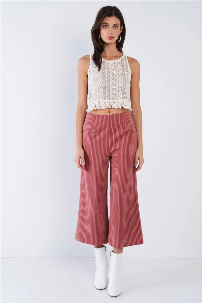 Dusty Rose Pink Women's 100% Cotton Pinstripe Gaucho Pants