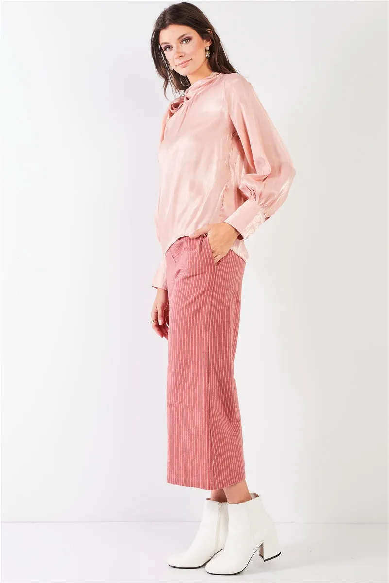 Dusty Rose Pink Women's 100% Cotton Pinstripe Gaucho Pants