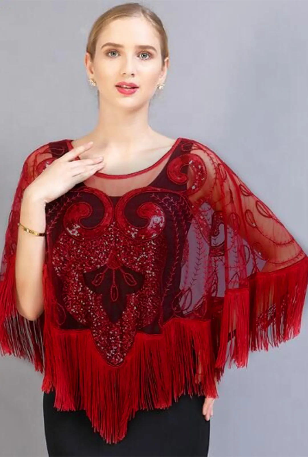 Fancy Flapper Wine Red Shawl Cape