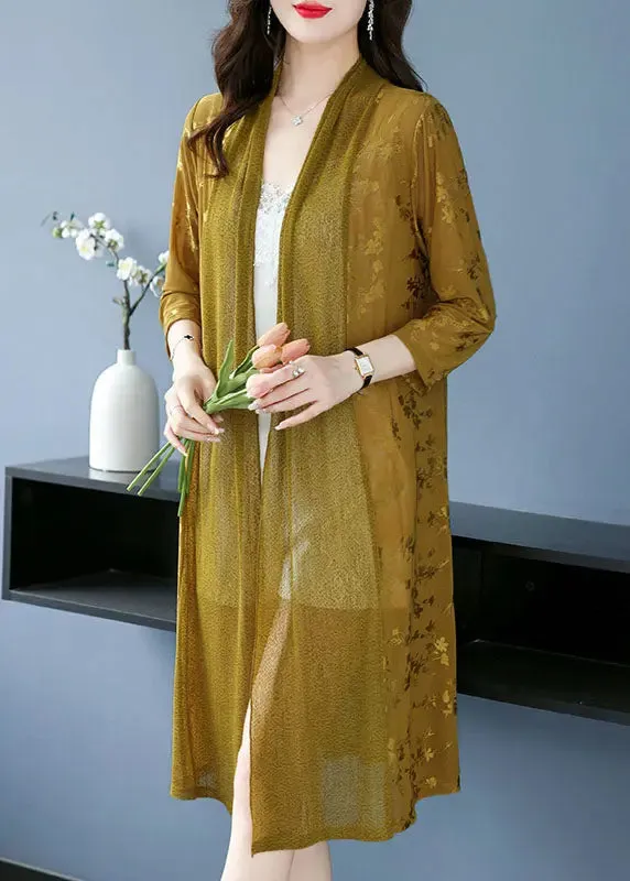 Fashion Yellow Print Patchwork Maxi Ice Size Chiffon Cardigans Long Sleeve LY8101