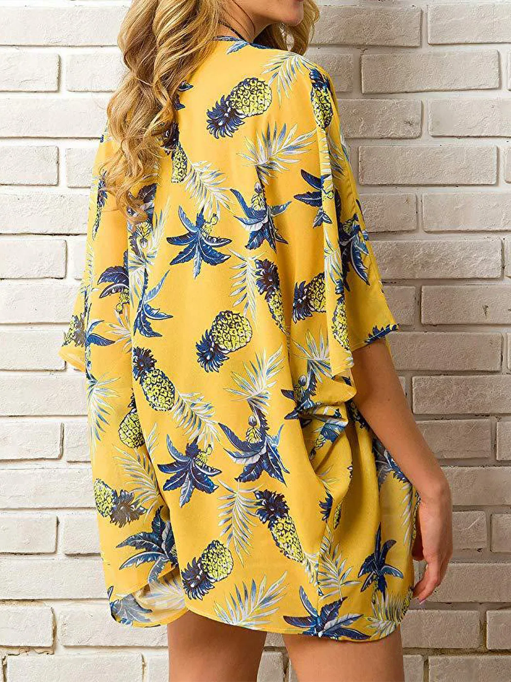 Floral Open Front Short Kimono Cardigan Chiffon Beach Swim Cover Up