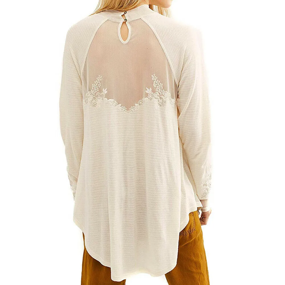 Free People SAHELI TOP Mesh Embroidery Ivory, Size XS